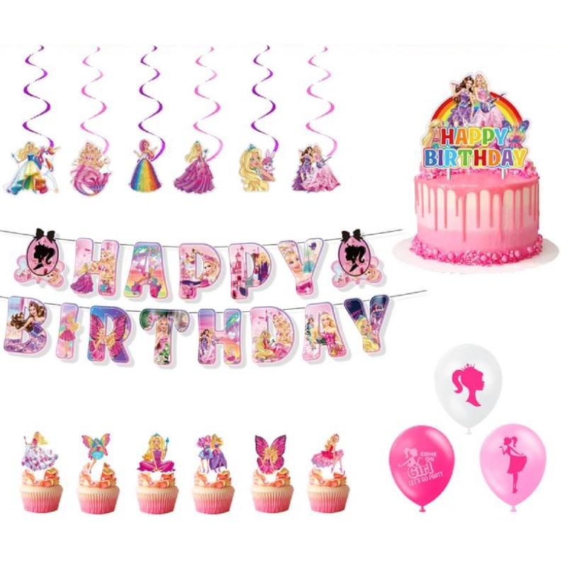 Набор воздушных шаров для вечеринки в честь дня рождения Барби с баннером 4 штуки включает баннер 18 шт. воздушных шаров 12 шт. маленьких вставок 1 большую вставку