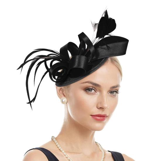 Обруч для волос, шляпа-вуалировщик с заколкой для волос, резинка, искусственные перья, декоративная лента, атласная ткань, женская повязка на голову, аксессуары для вечеринок