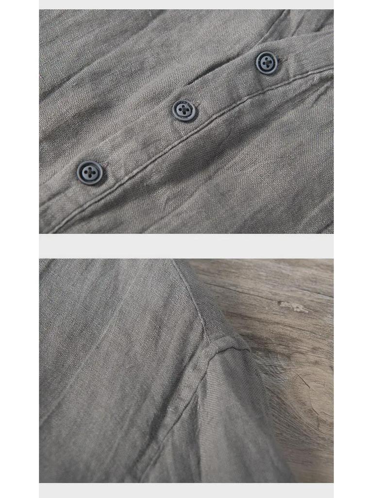 Мужская летняя льняная футболка в стиле ретро с V-образным вырезом — короткий рукав, воротник-стойка, дышащая и легкая