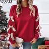 Women's Fashion Casual Fall Winter Solid Color Print Long Sleeve O-Neck Sweaters