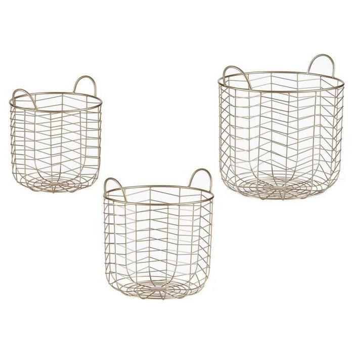 Basket - Set of 3 - Golden Metal - Contemporary Style - Indoor Use