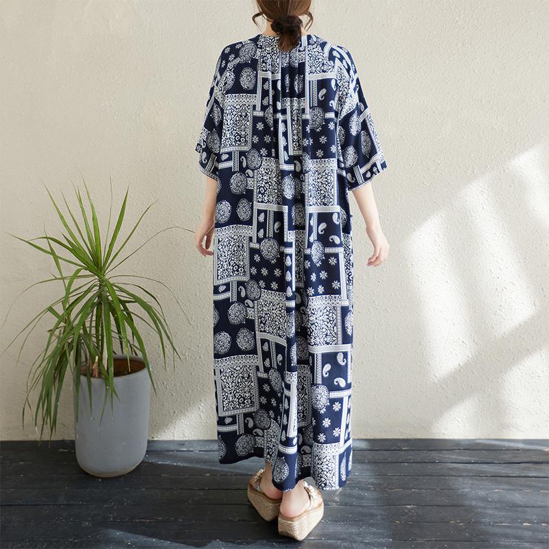 Dimanaf 2025 Новое летнее женское платье больших размеров с винтажным принтом Свободное базовое пляжное повседневное длинное платье