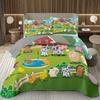 Funny Cartoon Animal Bedspread Queen/Full Kawaii Elephant Panda Coverlet Reversible Grey Quilted Bedding Set For Kids Teen Room