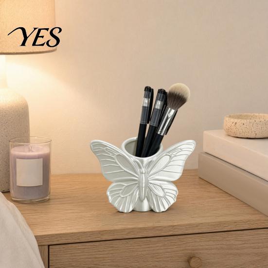 Desktop Storage Organizer 3D Printed Butterfly Pen Holder, Embossed Desk for Pencils Hollow Barrel Container Makeup Brushes, Large Capacity