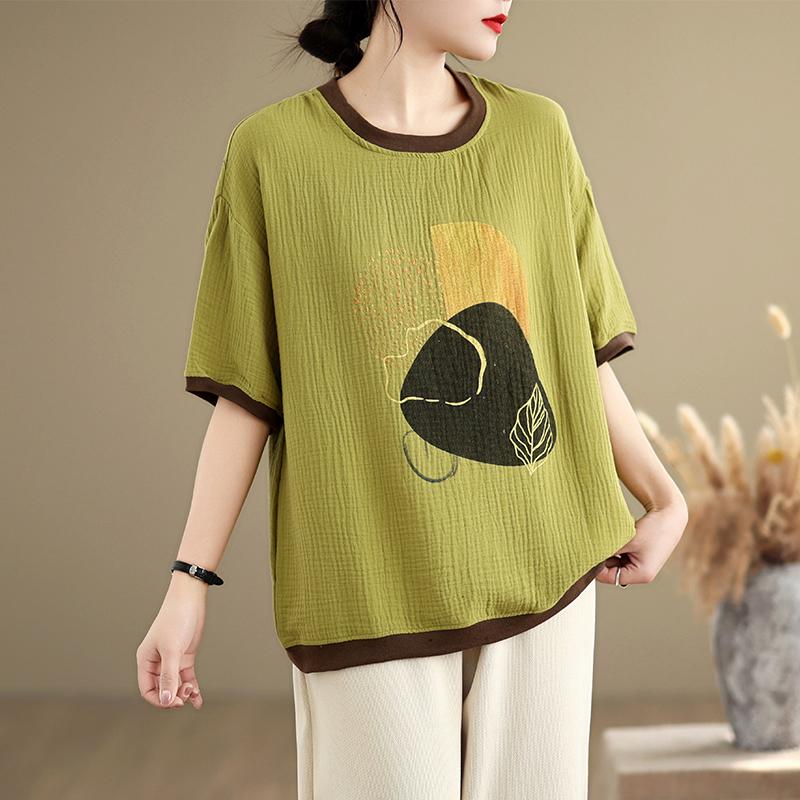 Dimanaf 2025 Летняя футболка больших размеров для женщин с принтом Базовая винтажная свободная повседневная футболка с круглым вырезом