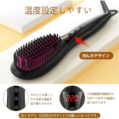 POLENTAT [Рекомендовано парикмахерами] Выпрямитель для волос с термощеткой, салонного качества, отрицательные ионы, макс. 220°C, цифровой дисплей температуры, 6 температурных режимов