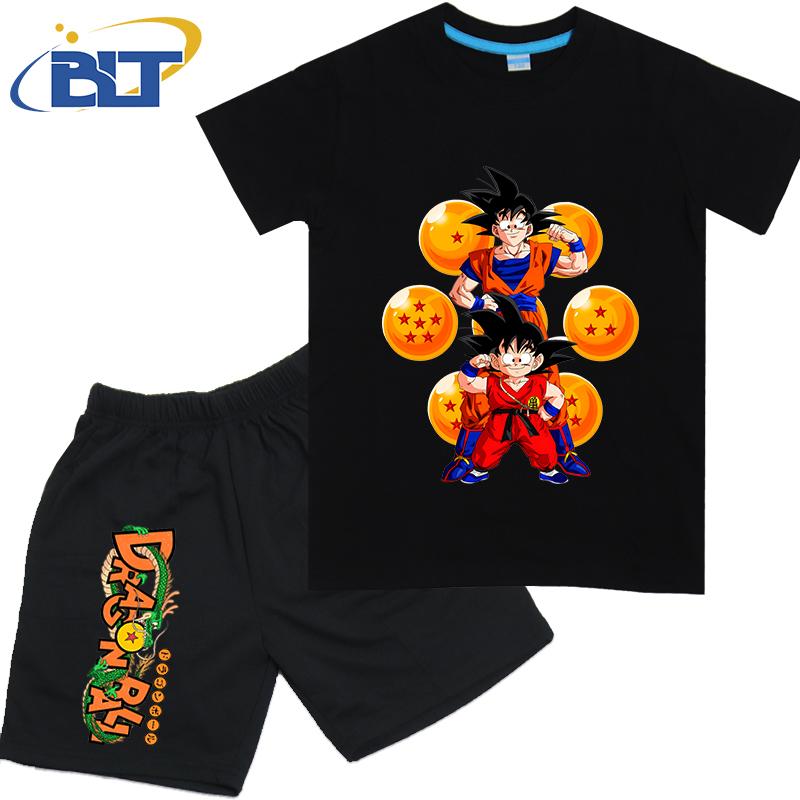 Dragon Ball Son Goku Anime T-shirt Set Kids Polyester Short Sleeve Shorts 2-piece Set Boys Girls Cartoon Clothing