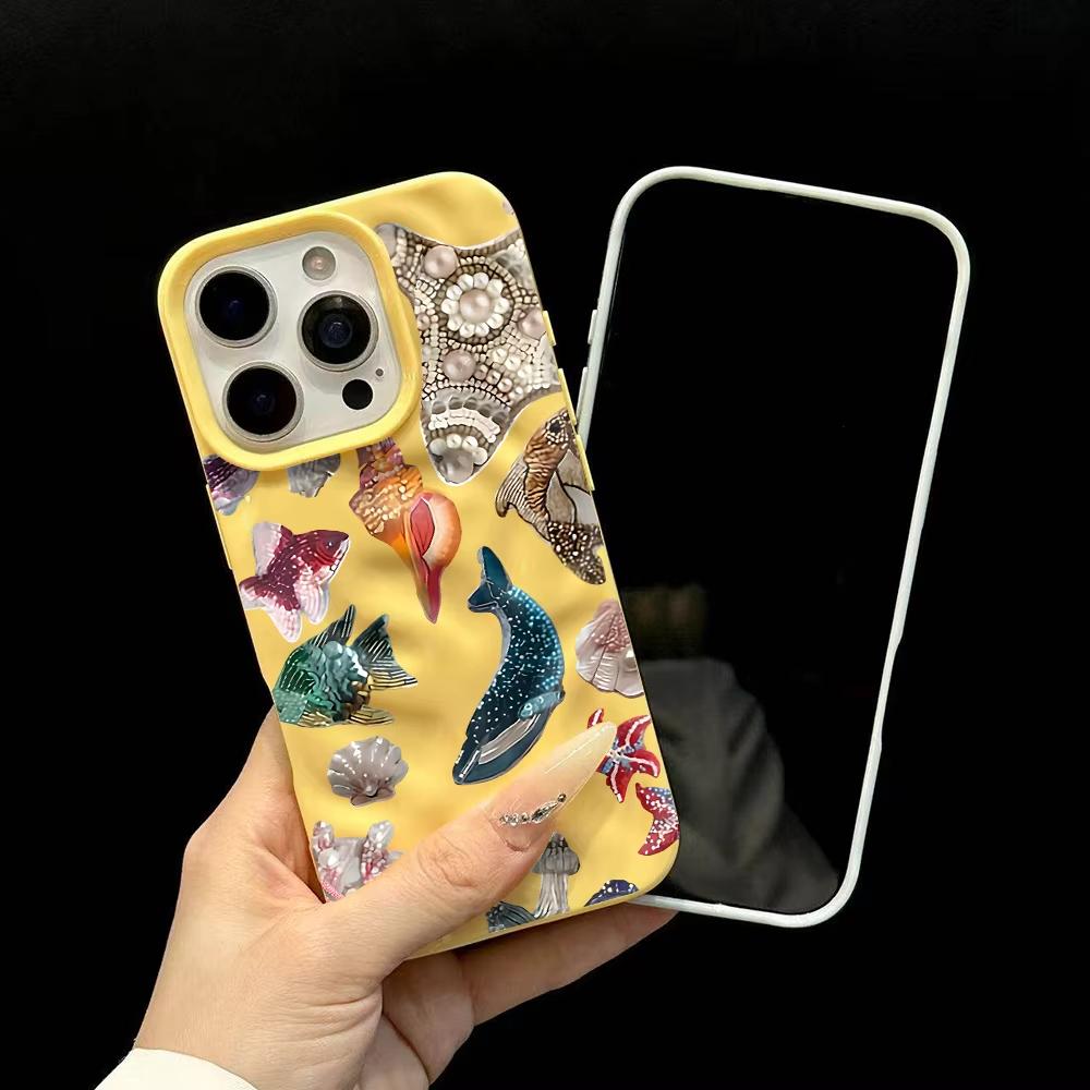 Роскошный Ретро Чехол для Телефона с Морскими Животными Для iPhone 17 16 15 14 13 12 11 Pro Max 14 Plus 17 Air Складка Волна Мягкий Силиконовый Чехол
