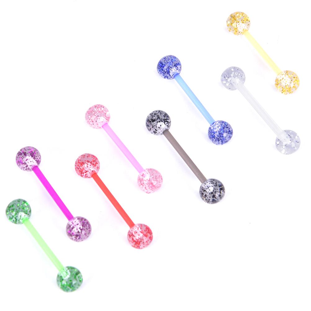 8Pcs/Set Colorful Glitters Acrylic Barbell Ball Tongue Rings Piercing Jewelry