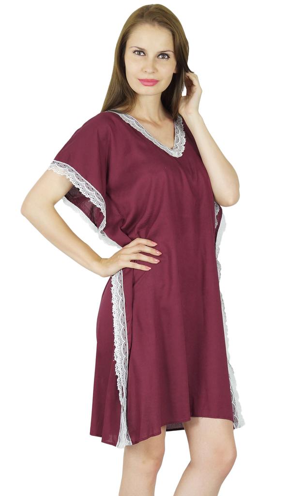 Bimba Women Short V-Neck Lace Kaftan Kimono Sleeve Caftan Boho Coverup
