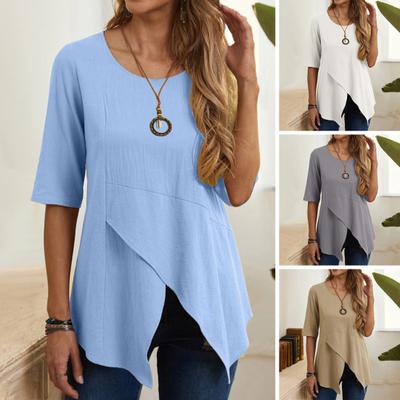 Женские топы с круглым вырезом, рукавом до локтя, неровным подолом, пуловеры, свободного кроя