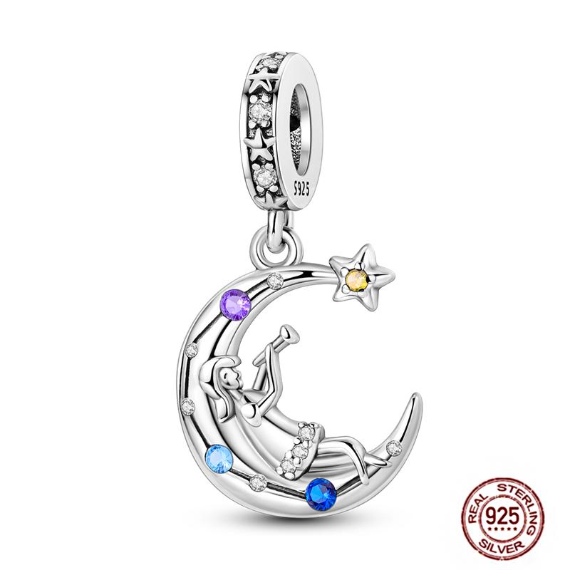 Круглые клипсы-шармы Plata Shining Moon Star Char Медные разделители Застежка-клипса Подходят для оригинального браслета Светящиеся бусины-цепочки безопасности DIY Ювелирные изделия