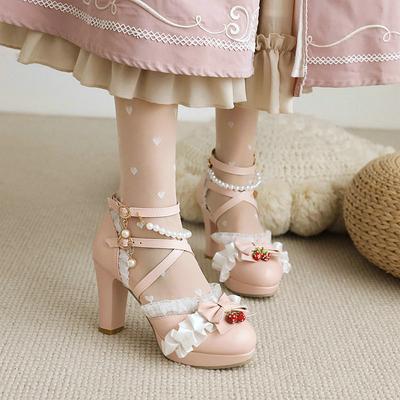 Женские туфли на высоком каблуке, сандалии Лолита, женские туфли на платформе, милые с рюшами и бантом, свадебные, для подростков, для косплей-вечеринок, размеры 33-46