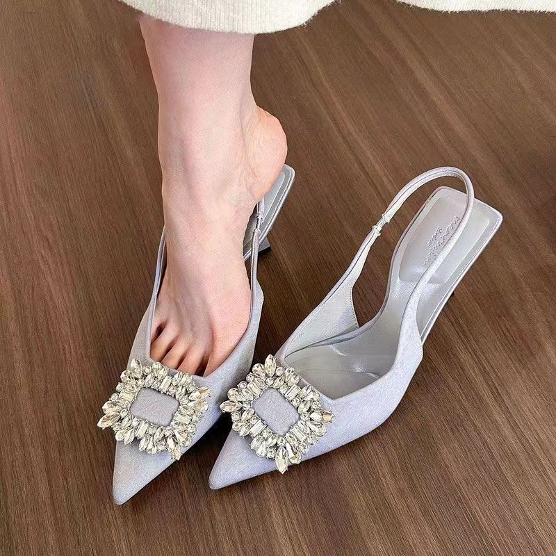 Черные туфли-лодочки на высоком каблуке, одинарные туфли, сандалии с украшением из стразов, женские, лето 2024, новые, шпилька с юбкой, высокий каблук