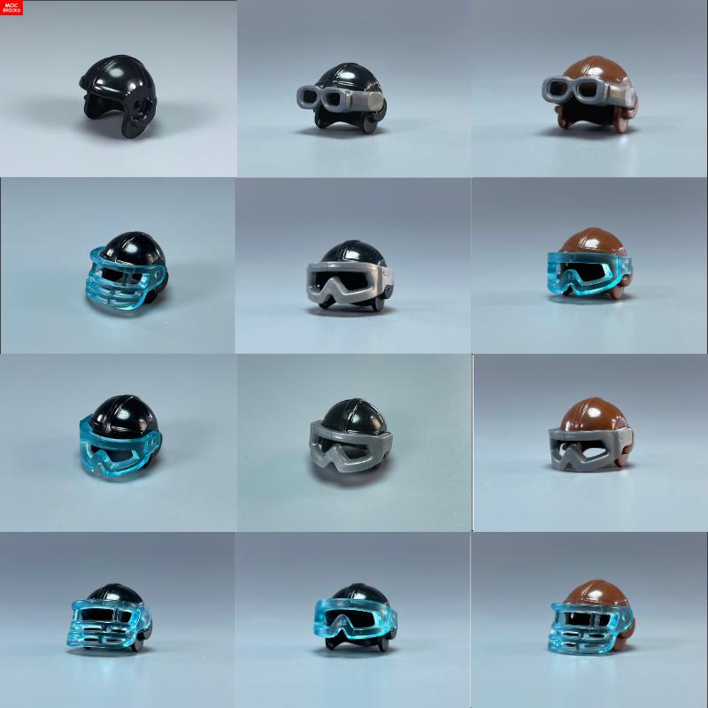 MOC Bricks 30170 30171 Pilot helmet Headgear Visor goggles 4cm Figure Wear DIY Building Blocks Toys Birthday Gifts