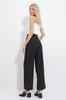 Women's Trousers New Season Fashion Black Striped Double Pocket Palazzo Knitted Trousers