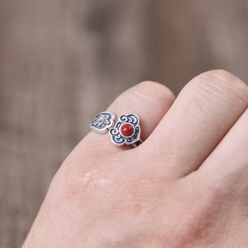 Unisex Retro Thai Silver Pixiu Ruyi Openable Finger Rings