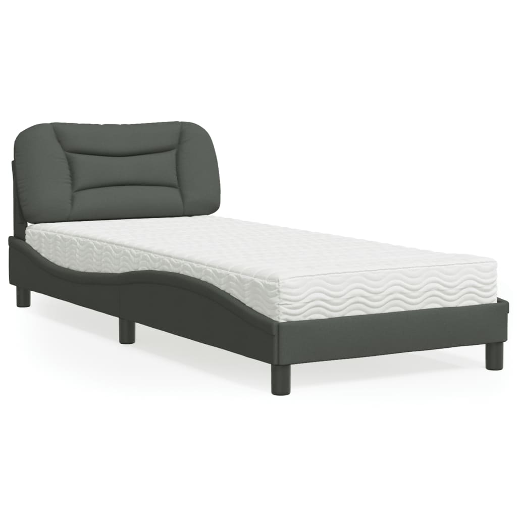 Bed with Mattress  Hvar  Dark Grey 90 x 200 cm Fabric