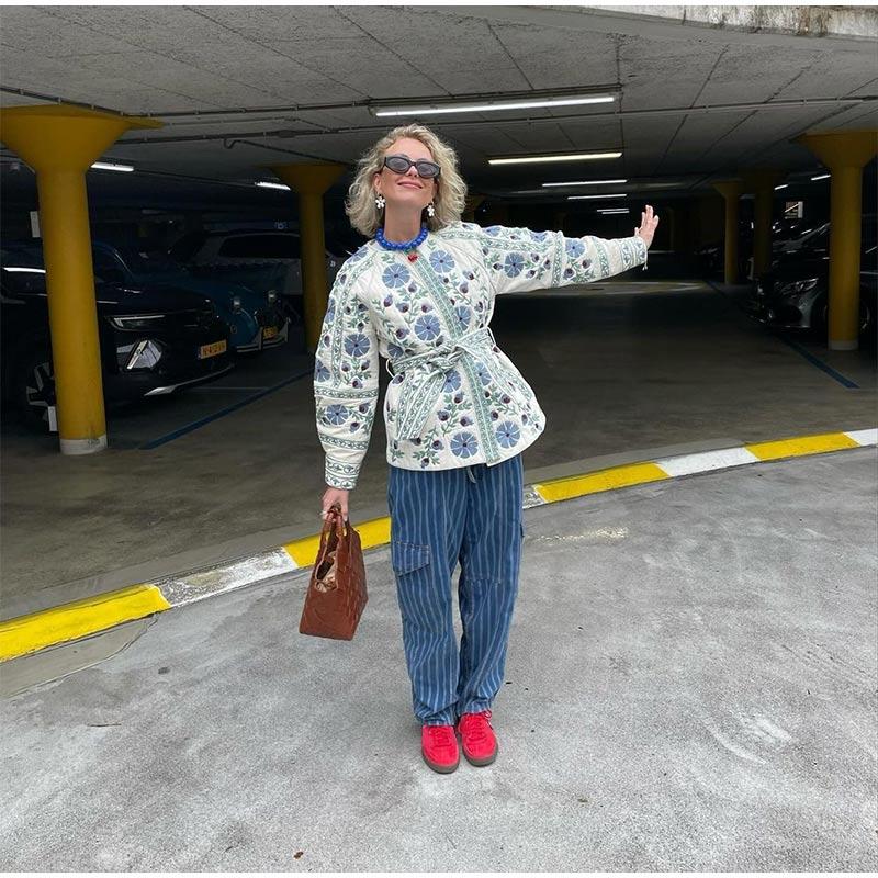 Эстетичная мода на шнуровке, хлопковая уличная куртка, зимняя, новая, с цветочным принтом, кардиган, стеганое пальто, элегантная женская верхняя одежда в стиле Харадзюку Хепберн