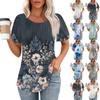 Женская модная повседневная плиссированная футболка в полоску с круглым вырезом и цветочным принтом с короткими рукавами, топ