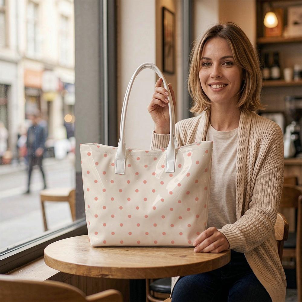 Cute Polka Dot Tote Bag Fashion Daily Use Shoulder Bag Casual Portable Handbag for Outdoor Shopping