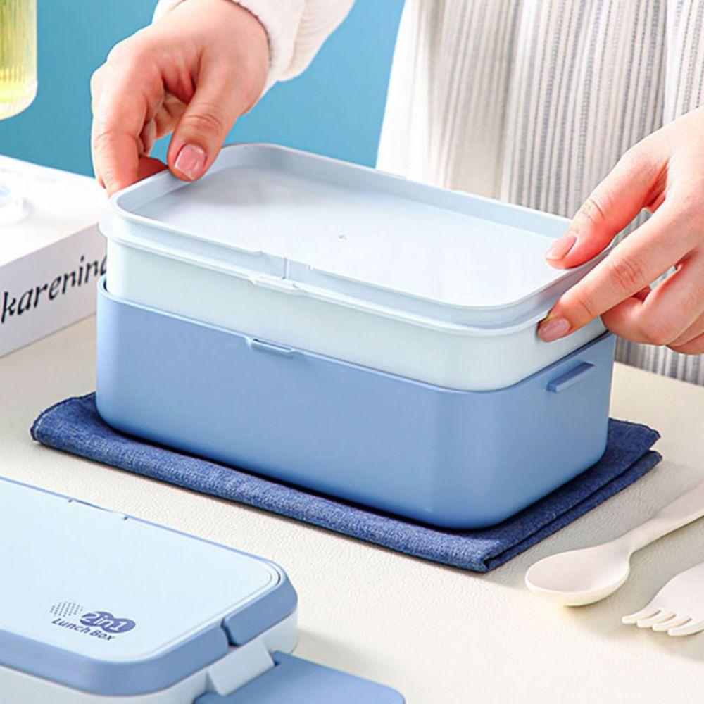 Japanese-style Student Lunch Container Microwavable Food Container 2 Layer Picnic Lunch Box Office