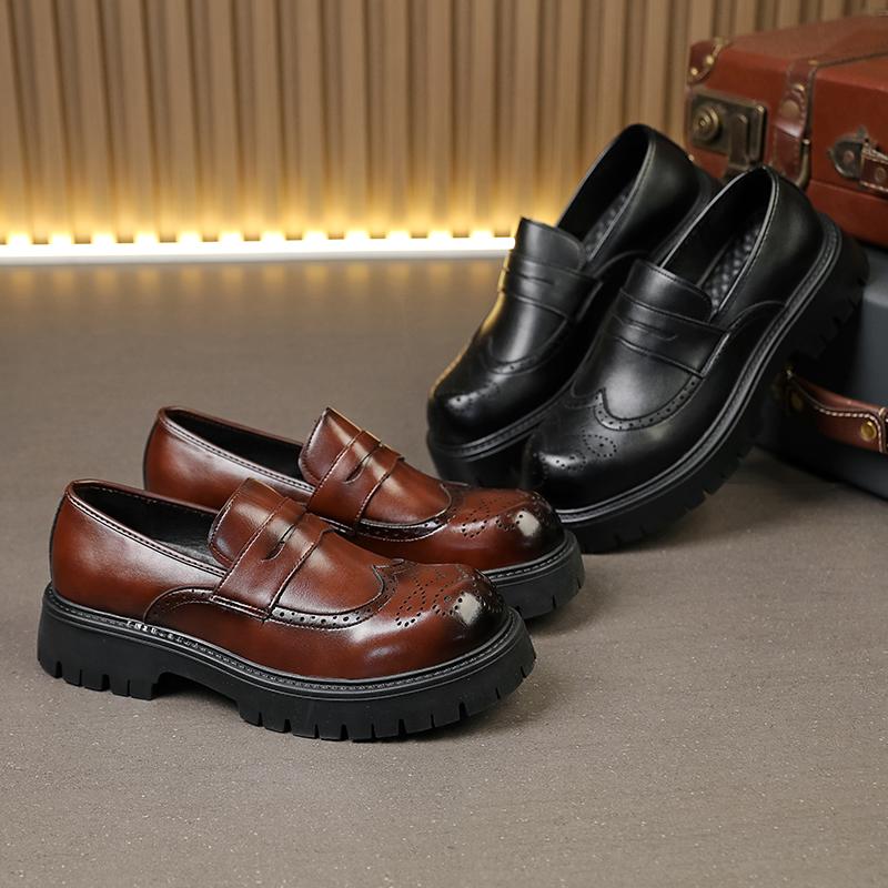 Классические мужские лоферы черные и коричневые мужские удобные на толстой подошве противоскользящие кожаные туфли высокого класса размер 38-46 мужская обувь