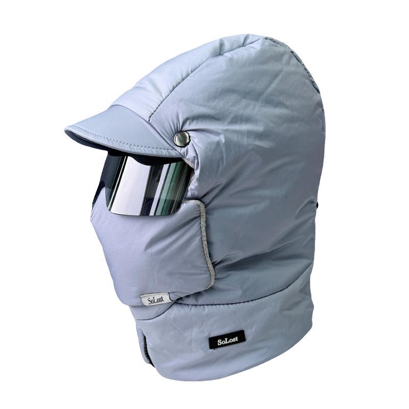 Унисекс зимняя ветрозащитная шапка: Толстый, теплый, хлопок с маской и наушниками, идеально подходит для езды в холодную погоду