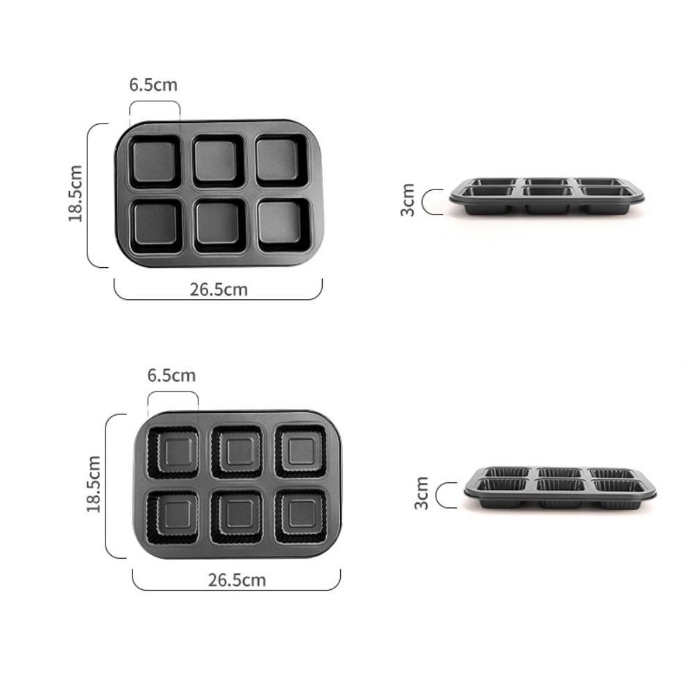 Non-stick Brownie Cake Pan 6 Cavities Bread Mold Kitchen Accessory Muffin Cake Baking Tray Pudding