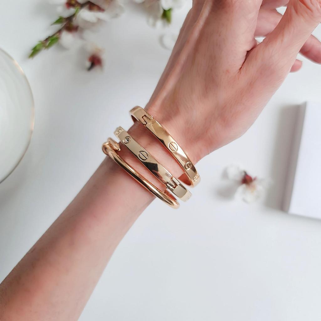 3 шт. Стальной браслет с посеребренным покрытием Комбинированный стальной тип гвоздя, тип камня и тип манжеты без камня, ювелирный аксессуар в подарок 2024 Женская мода