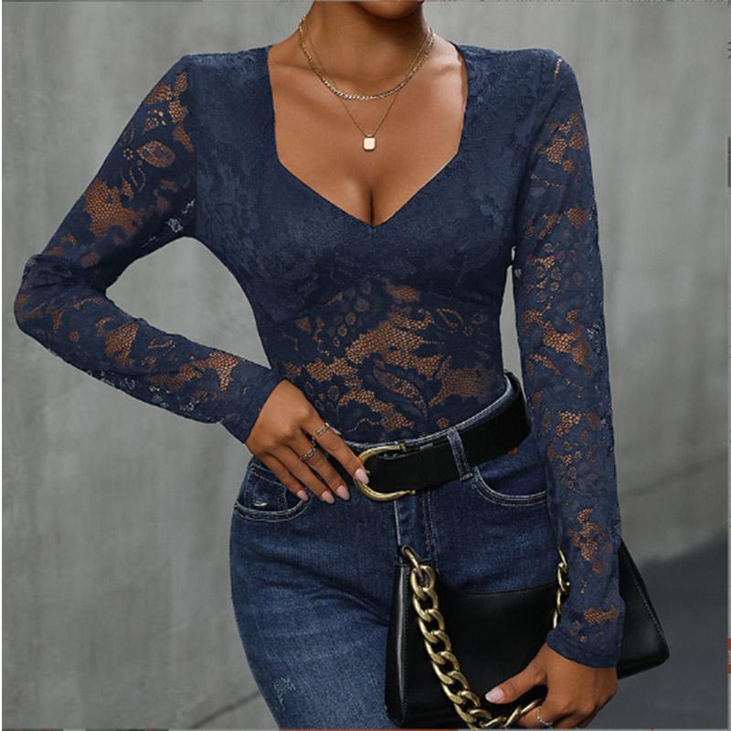 Модный цельный боди женский с длинным рукавом кружевной летний комбинезон нижнее белье