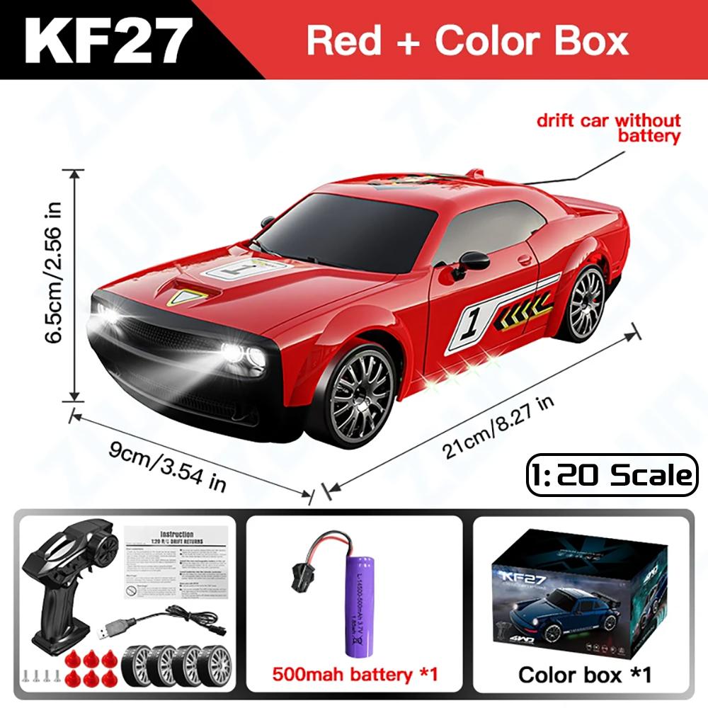 4WD Drift Racing RC Car with LED Light KF27 High Speed 2.4G Racing Cars 1:20 Red Black Sports Cars Toys Gift For Adults And Kids