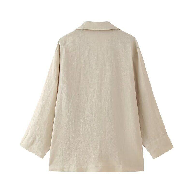 Fashion Style 2024 Summer New Arrival Women's Clothing Elegant Pure Linen Suit Outwear High Waist Straight Pants 6046582