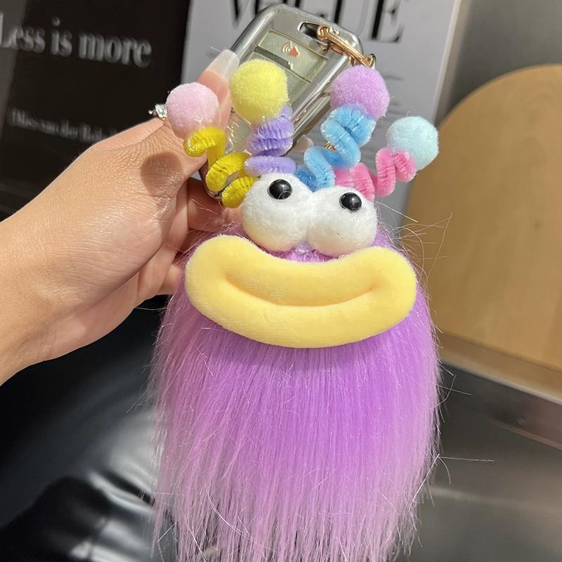 Cute Antenna Beeping Lips Long Hair Monster Car Keychain Pendant Book Bag Pendant Plush Doll Gift