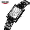 Skmei 2570 Элегантные Модные Женские Кварцевые Часы Костюмные Нержавеющая Сталь Ремешок Водонепроницаемые Прямоугольные В Наличии Повседневные Часы Набор