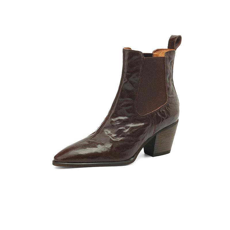 Короткие ботинки из натуральной кожи, женская обувь на осень/зиму, с острым носком и толстым каблуком для женщин, модные ретро-ботфорты ручной работы