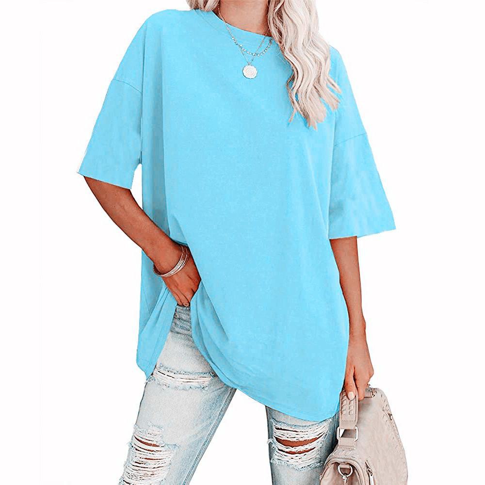 New 2024 European and American Loose Solid Color T-Shirt