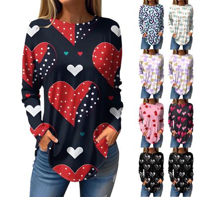 Футболки женские осенние повседневные рубашки с длинным рукавом толстовка винтажный графический принт топ пуловер ко Дню святого Валентина