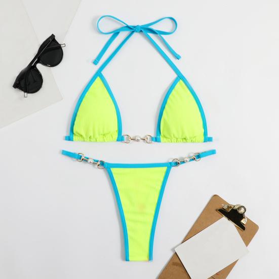 2 шт./компл., сексуальный женский комплект микро бикини, однотонный бюстгальтер с лямкой на шее, трусы на шнуровке, комплект купального костюма, быстросохнущая пляжная одежда