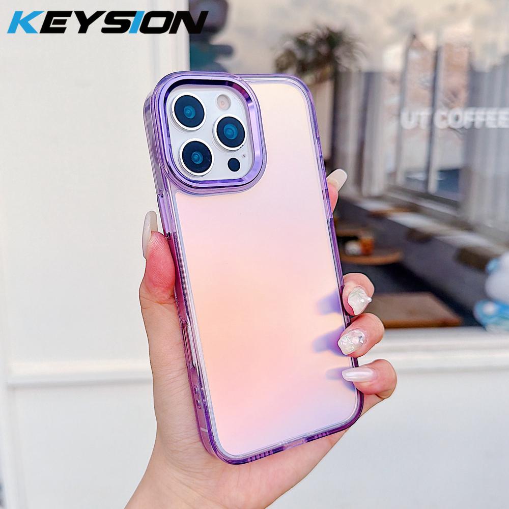 KEYSION Модный цветной лазерный градиентный чехол для телефона iPhone 16 Pro Max Мягкий ударопрочный задний чехол из ТПУ+ПК для iPhone 16 Plus