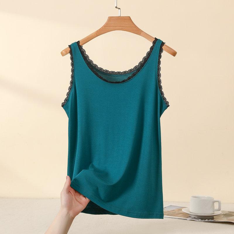 Большие размеры от L до 4XL Кружевные майки с круглым вырезом Женские кружевные комбинации Бралетты Повседневные для многослойного ношения Без рукавов Футболки