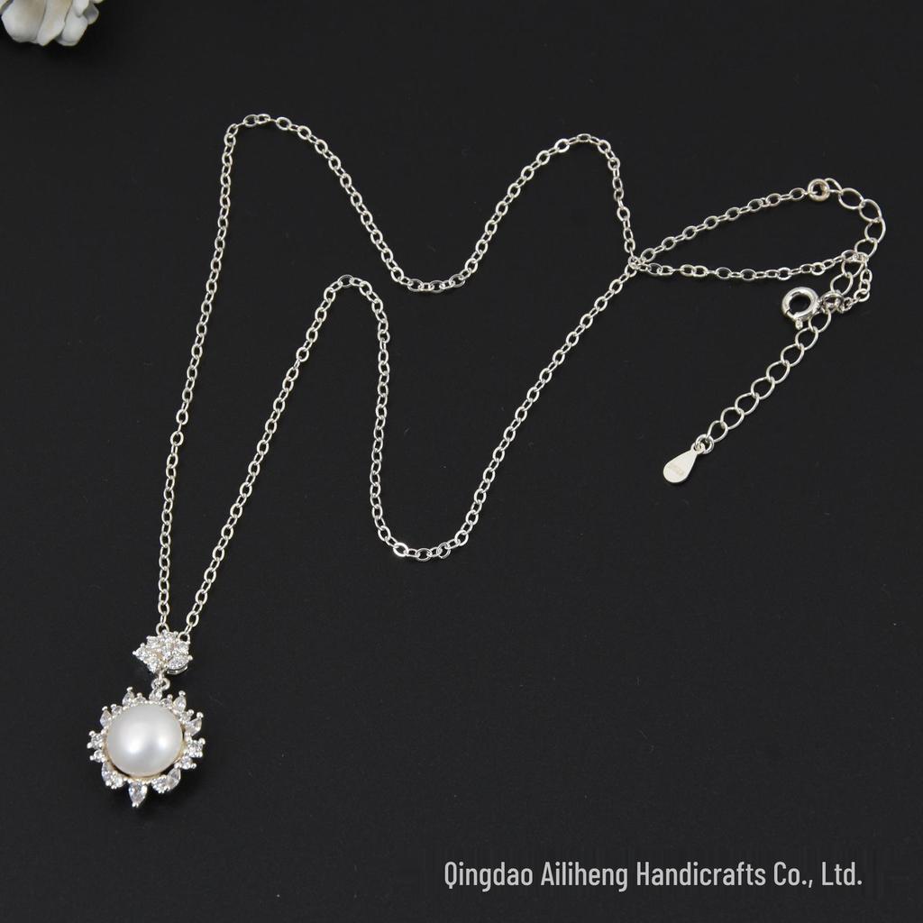 Pearl Stud Earrings & Necklace Set: 925 Sterling Silver with Natural Freshwater Pearls