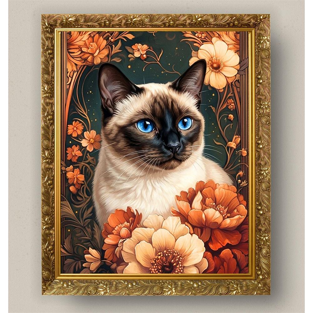 Vintage Floral Pet Portrait Prints Botanical Dog and Cat Art Vintage Flower Pet Portrait Poster Pet Illustration Canvas Painting