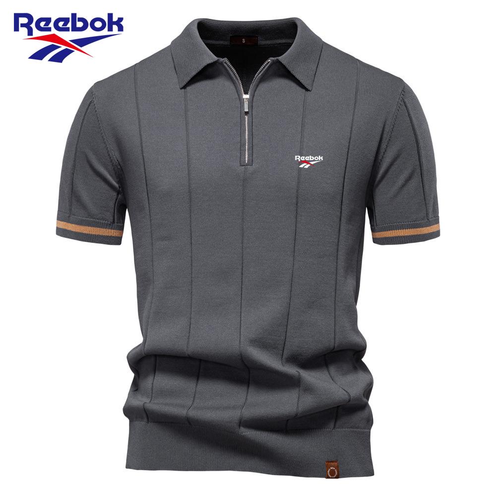 Reebok 2026 Весна/Лето Новая мужская шерстяная рубашка-поло в стиле business casual с вышивкой, вязаная рубашка-поло с откидным воротником, короткий рукав