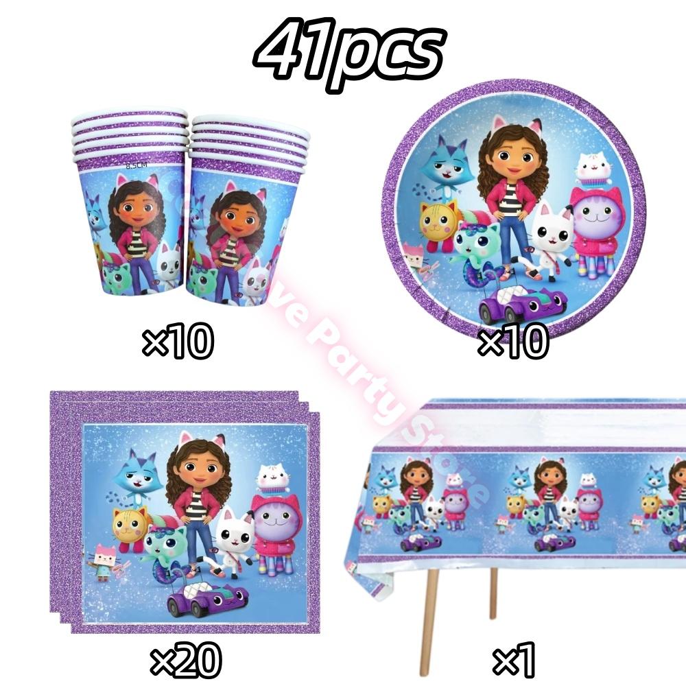 Gabby Dollhouse Birthday Party Decoration Gabby Plates Cups Napkins Cake Topper Balloons For Kids Party Favors Gifts Photo Booth