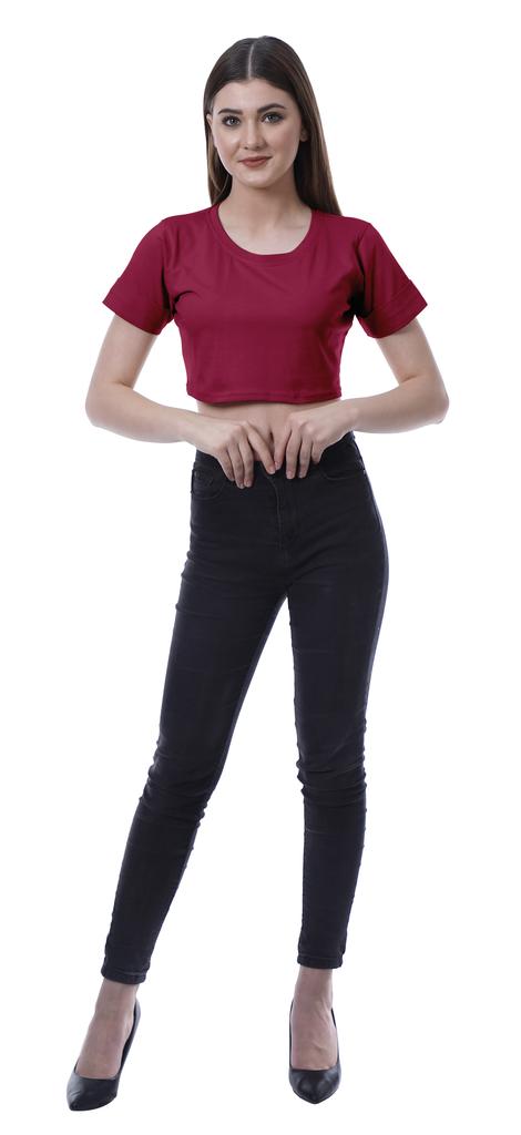 Moomaya Womens Round Neck Crop Top Short Sleeves Summer T-shirt Loose Fit