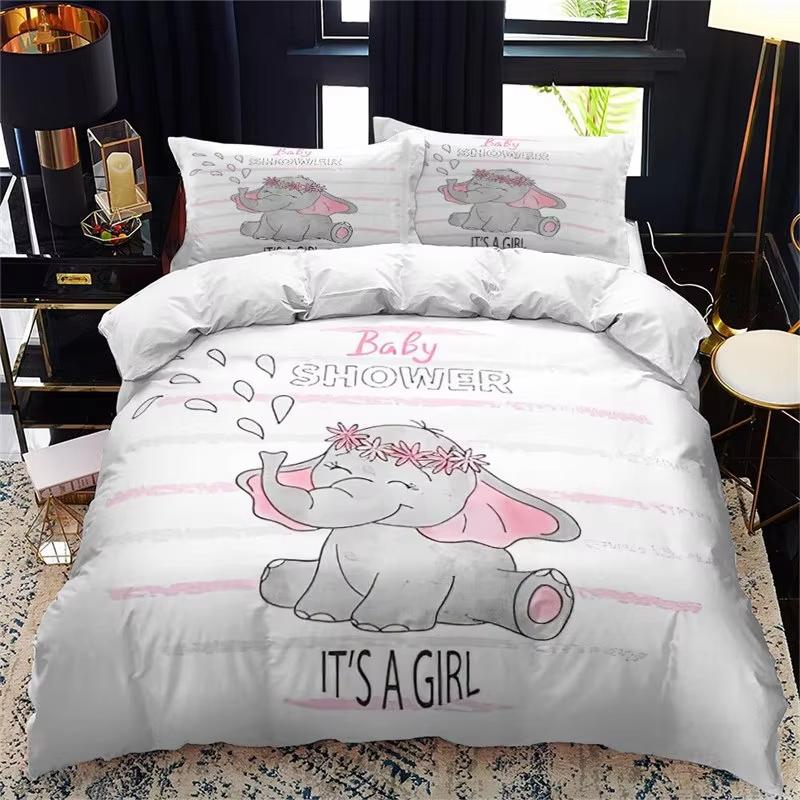Kawaii Elephant Duvet Cover Set Cute Animals Quilt Cover Twin Queen Soft Microfiber Cartoon Bedding Set For Boys Girls Room Dorm