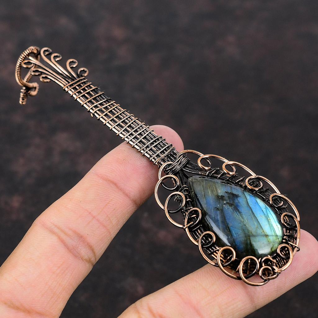 Labradorite Copper Wire Wrapped Pendant Gemstone Copper Jewelry Handmade Pendant Latest Design Jewelry Gift For Him Guitar Pendant Jewelry