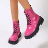 2024 Lace Up Pink Ankle Boots Woman Patent Leather Platform Motorcycle Boots Woman Thick Heels Zipper Short Booties
