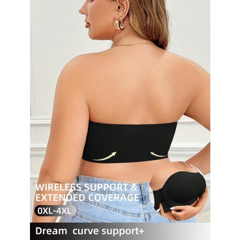 Однотонный простой strapless bandeau с боковой застежкой, большого размера, тонкий, беспроводной, бесшовный бюстгальтер